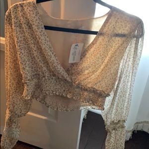 Floral beige blouse crop top
